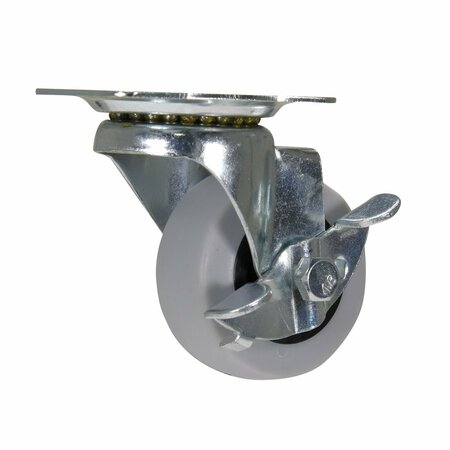 VESTIL Light Gray Swivel With Brake Thermoplastic Poly Rubber Caster 2x13/16 CST-B23-2X1TPR-SWB